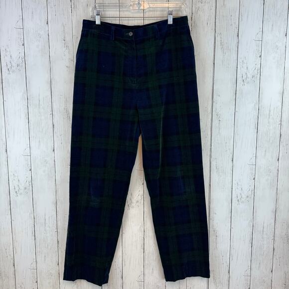VTG Lauren Ralph Lauren Blue/Green Tartan Plaid Velvet High Rise Pants Size 10 - Picture 2 of 16